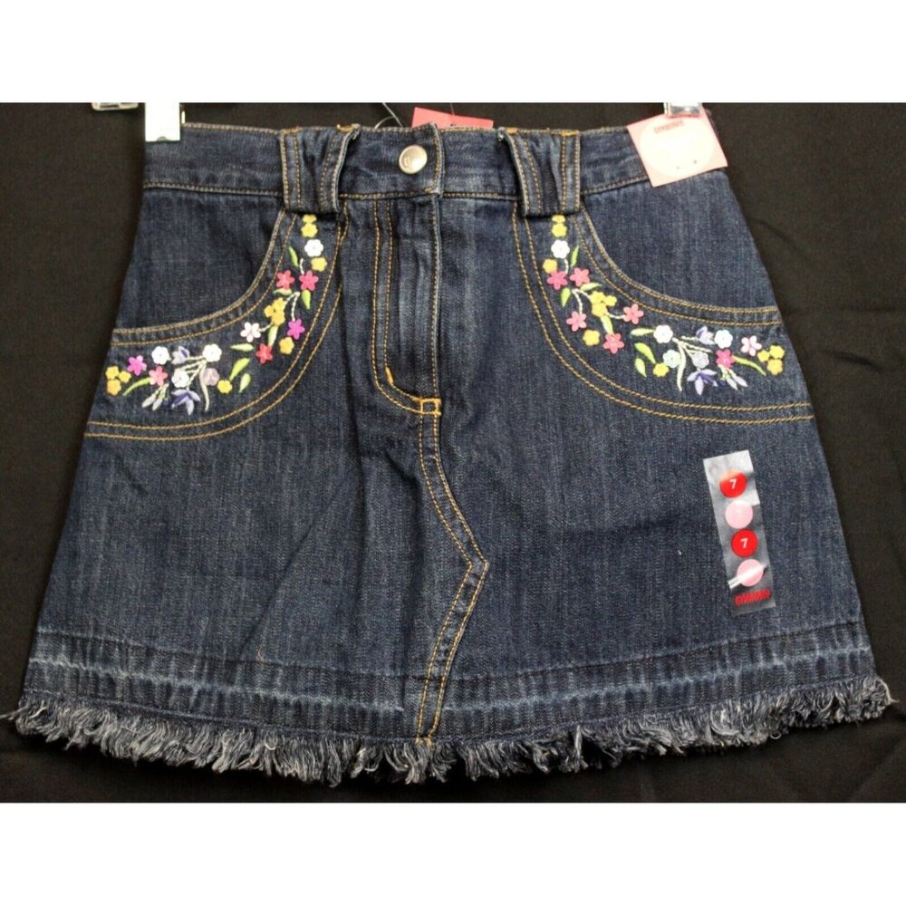 NEW 2007 Gymboree Tea Garden Denim Skorts Skirt Sequin Flowers Embroidered Fray